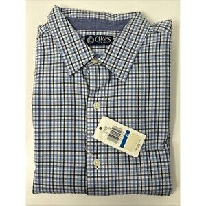 Chaps Men’s Button-Up Shirt Sz XL Blue Plaid Gingham Stripes Long Sleeve Cotton